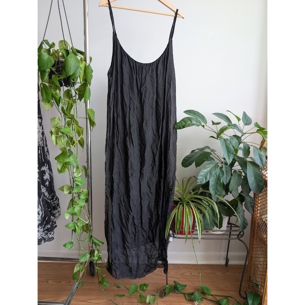 black maxi silk dress M slip tank made in Italy boho lagenlook euro summer boho
